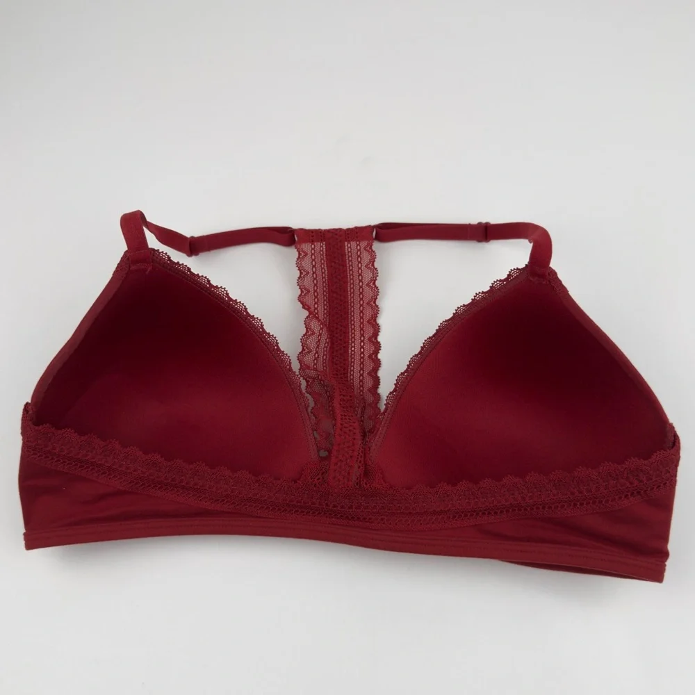 Red Lace Racerback Wireless Bra Lightly Lined 34C Xhilaration Romantic